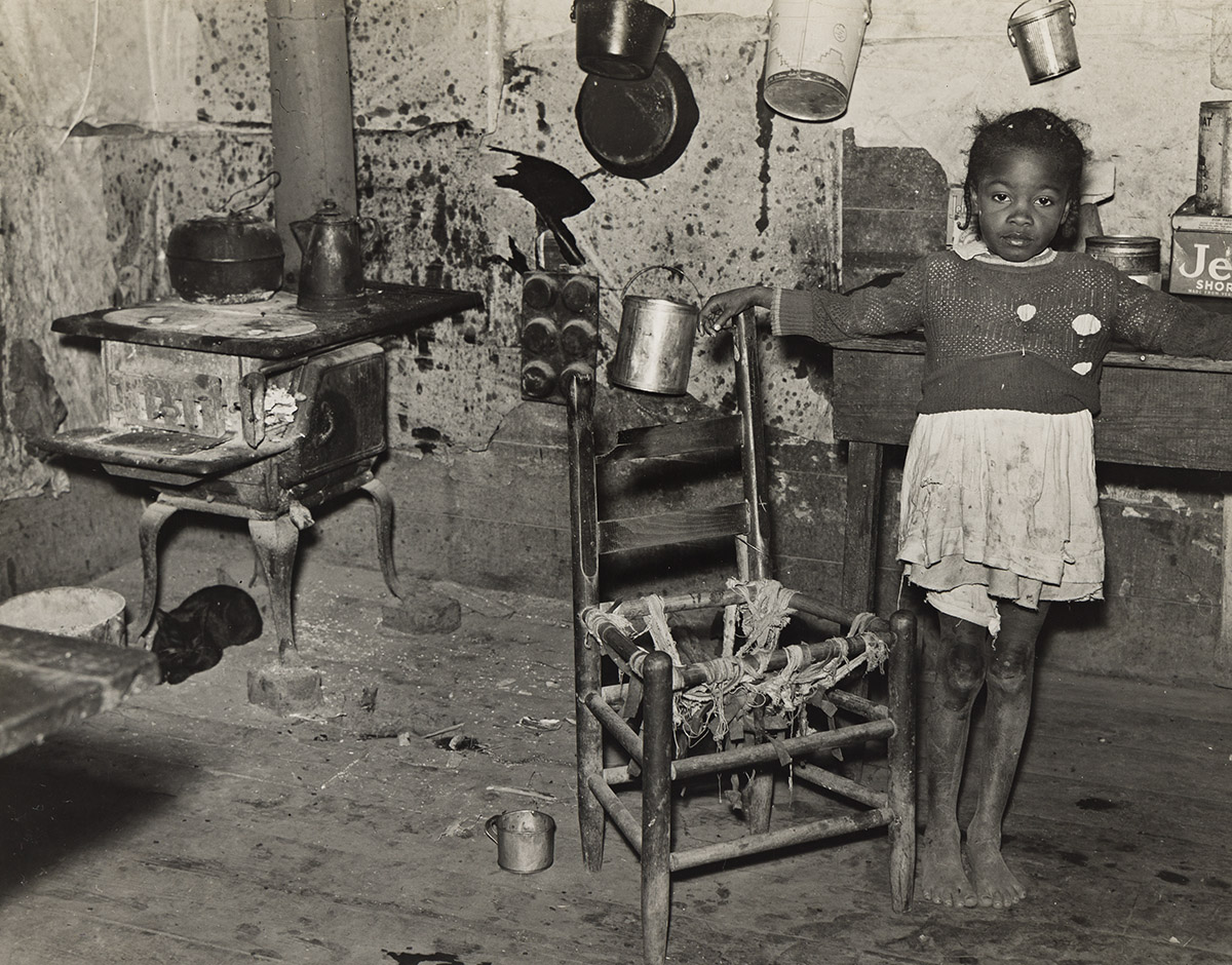 MARION POST WOLCOTT (1910-1990) Kitchen in Negro tenant home. Mileston Plantation, Mississippi Delta, Mississippi.